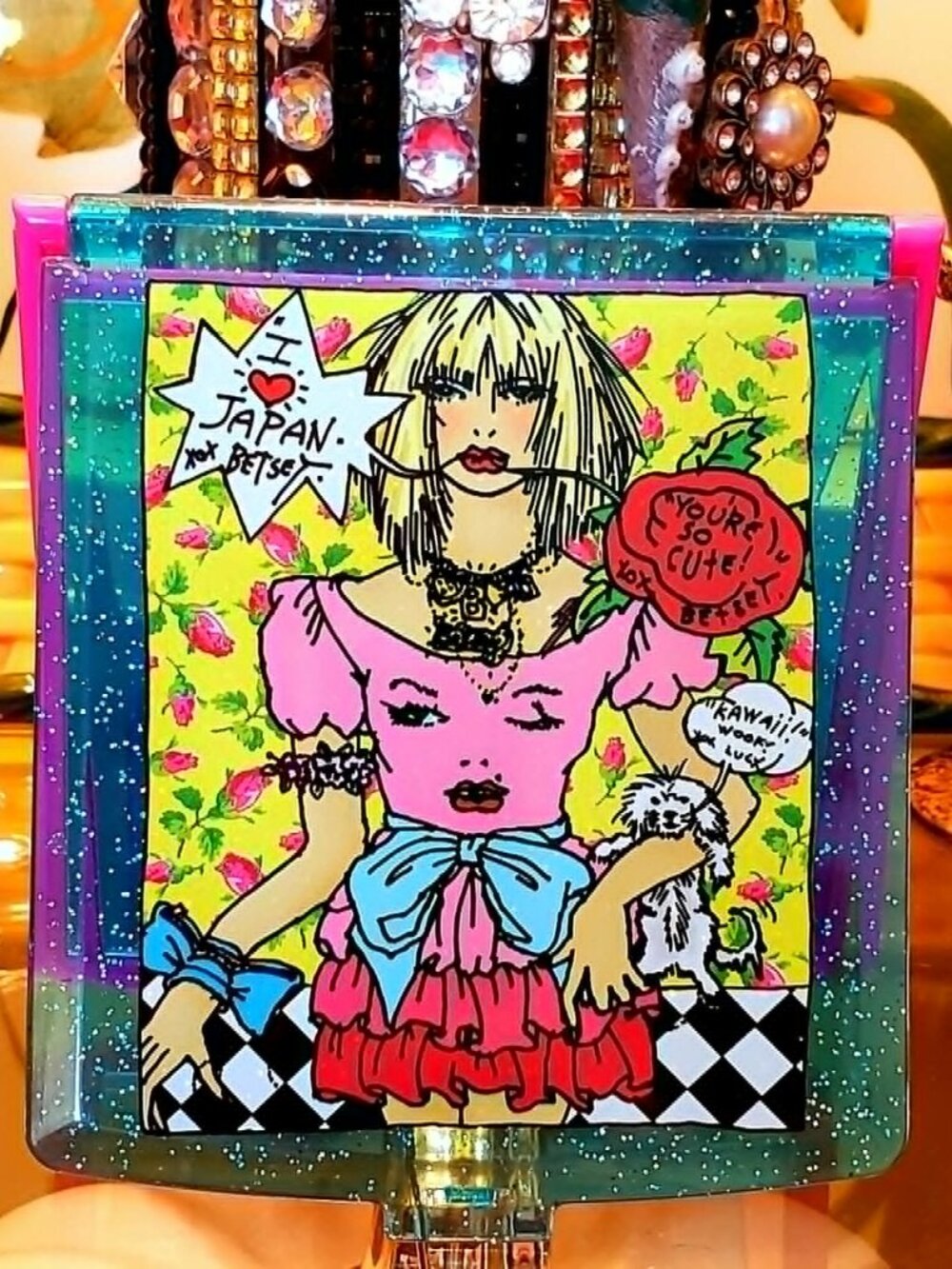Vintage Betsey Johnson Marilyn Wink Dress Rosebud Poster Pop Art Compact Mirror
